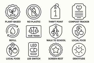 Eco-friendly icon set promoting sustainability and healthy living