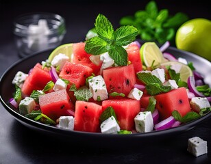 Naklejka na ściany i meble Wassermelonen-Feta-Salat mit Minze