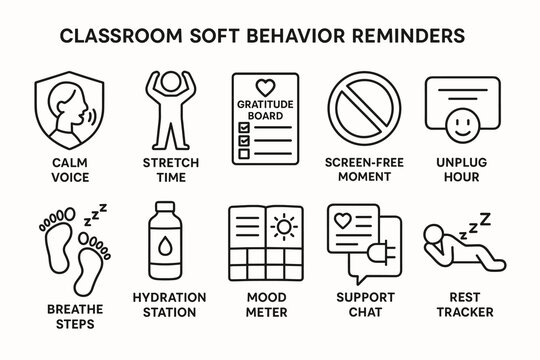 Classroom soft behavior reminders icons for positive environment