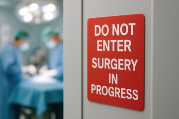 Surgery In Progress Red Sign Medical Safety Awareness in Hospitals "Do Not Surgery In Progress"