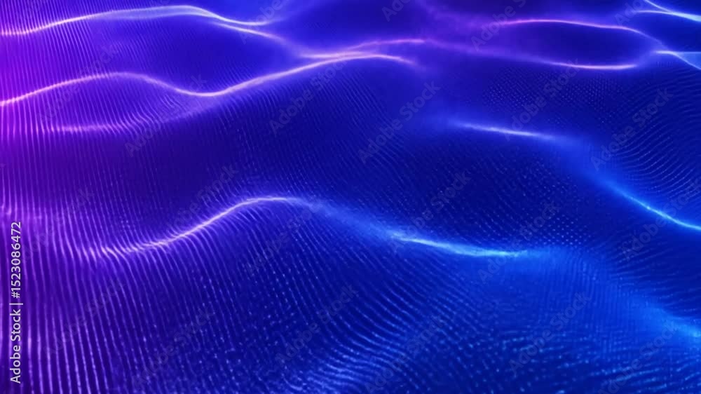 Poster abstract blue and purple wave particle surface animation with dynamic, futuristic look