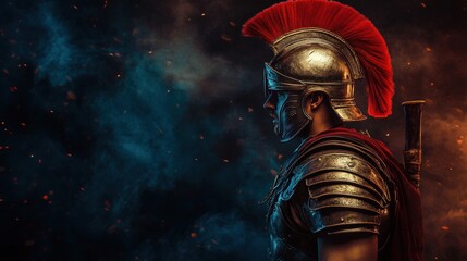Roman soldier in full armor with red plume