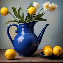 Lemons in a Blue Pitcher Still Life Photography  