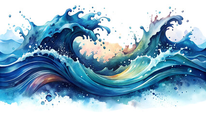 Watercolor Style Illustration Of Ocean Waves Abstract Art