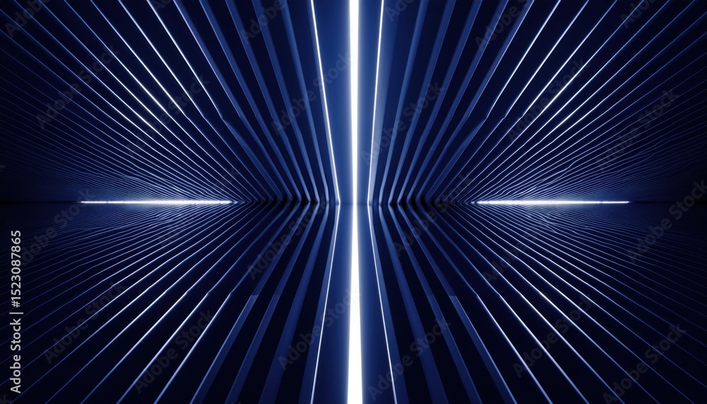 Aufkleber futuristic blue corridor with vertical light beams and ribbed texture for sci-fi concept design, dig