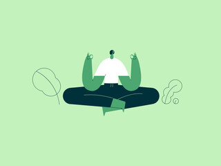Girl in yoga lotus practices meditation. Vector illustration flat design. Use in Web Project and Applications. 