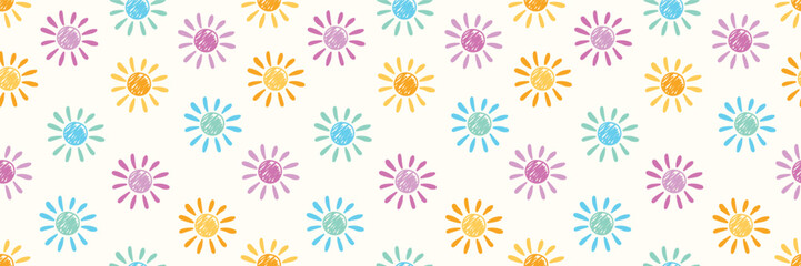 Sun seamless pattern. Summer background design. Banner. Vector
