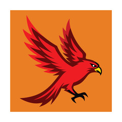 Obraz premium Fierce red eagle vector illustration in flight with sharp claws and yellow beak