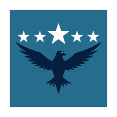 Vector illustration of an eagle with spread wings and five stars in a patriotic design.
