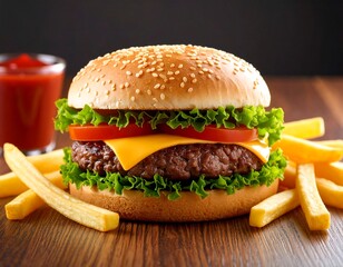 Delicious burger with fries (2)