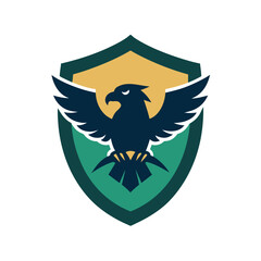 Vector illustration of an eagle emblem with shield featuring protection and security concepts