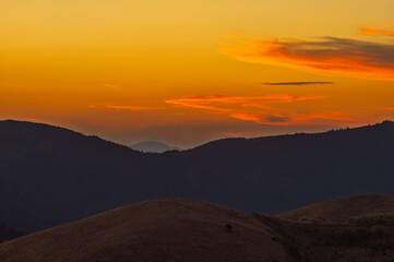 sunset over the Val d'Agri seen from Mount Volturino, Marsicovetere, Potenza, Basilicata, Italy