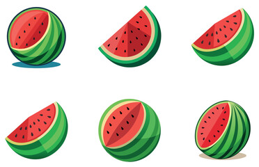 Watermelons Vector Clipart Fresh Flat Watermelon Illustrations for Summer, Fruit, and Food Designs