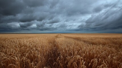 Naklejka premium Wheat field under stormy sky
