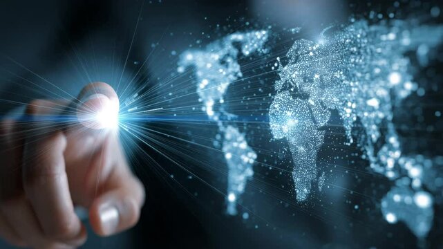 Business Hand Touching Digital World Map