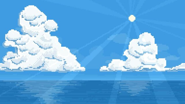 The sun shines and the iridescent clouds float over the sea (endless)