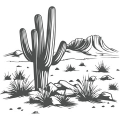 Cactus vector illustration in desert landscape with nature elements