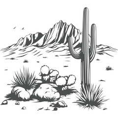 Cactus vector illustration in desert landscape with nature elements