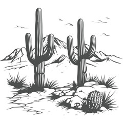 Cactus vector illustration in desert landscape with nature elements