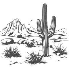 Cactus vector illustration in desert landscape with nature elements