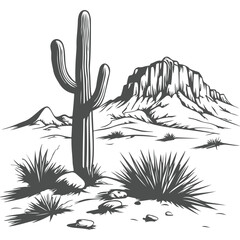 Cactus vector illustration in desert landscape with nature elements