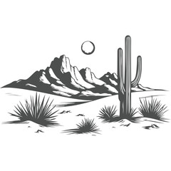 Cactus vector illustration in desert landscape with nature elements