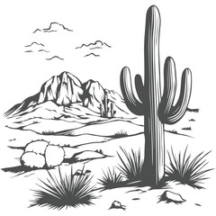 Cactus vector illustration in desert landscape with nature elements