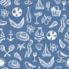 Hand drawn doodle summer vacation seamless pattern