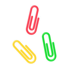Obraz premium colorful paper clips 3d icon in cartoon plastic style minimal isolated on transparent white background, clipping path 