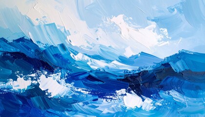 Deep Blue Mountain Range in Abstract Paint Style