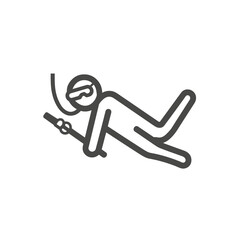 Minimal scuba diver swims underwater with speargun icon vector