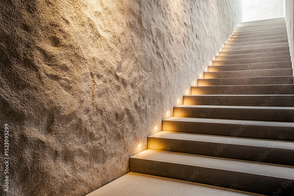 Poster modern concrete stairs illuminated with warm lighting generative ai