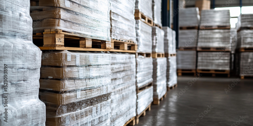 Aufkleber Stacked pallets in a warehouse ready for distribution Generative AI