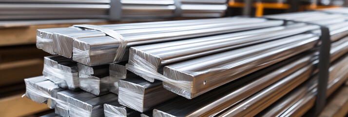 Wrapped zinc stacked neatly in a storage facility Generative AI