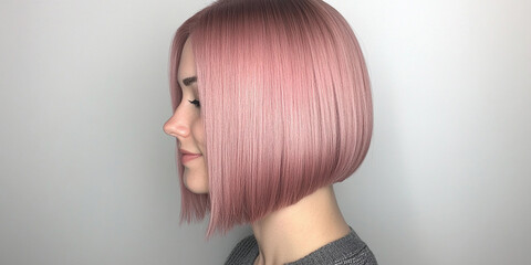 Stylish woman with a chic bob haircut in soft pink shade Generative AI