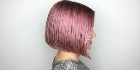 Stylish woman's modern bob hairstyle in soft pink shade Generative AI