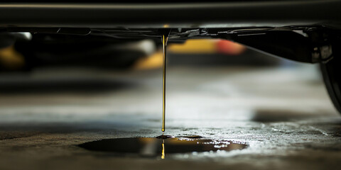 Vehicle oil dripping during maintenance in a garage Generative AI