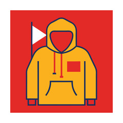 Modern vector illustration of a yellow hooded sweatshirt icon with a red square background