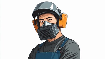 Naklejka premium Industrial welder captured in action, with mask and gloves, symbolizing safety, metalwork, and craftsmanship.