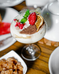 Muesli with strawberries and milk