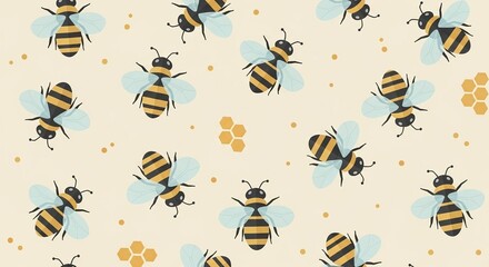Honeybees pattern on beige background