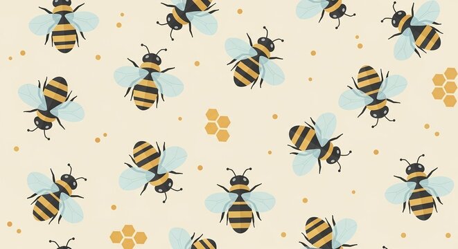Fototapeta Honeybees pattern on beige background