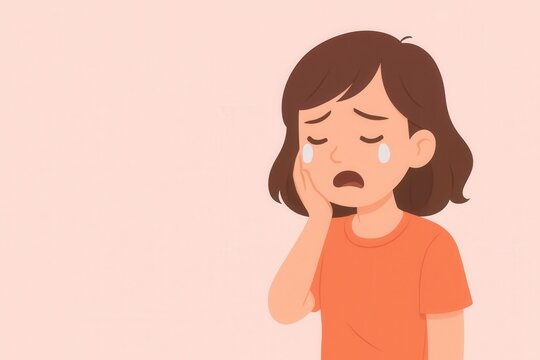 Young girl with sad expression and tears on face,illustration art