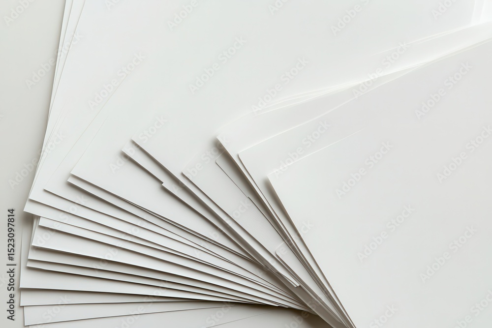 Aufkleber stacks of blank sheets of paper arranged neatly on a surface in a well-lit setting