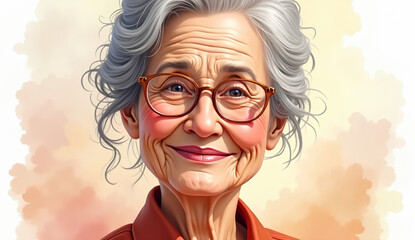 Close-up portrait of elderly woman with glasses smiling