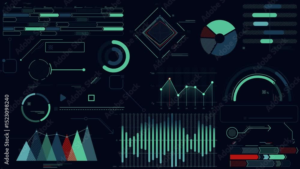 Poster animated set of infographic elements and charts