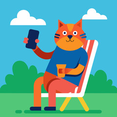 Silhouette vector illustration of a cat sitting on a chair and holding a coffee