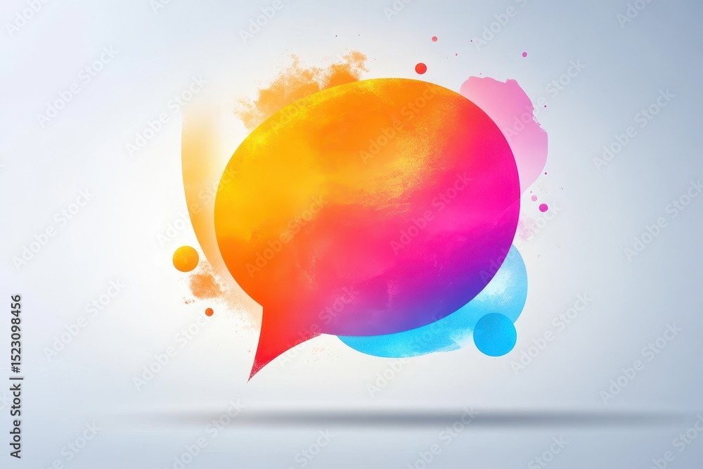 Poster colorful speech bubble design with artistic background elements for modern communication themes