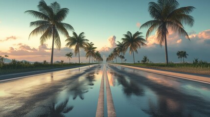 Road with palm trees lining the sides