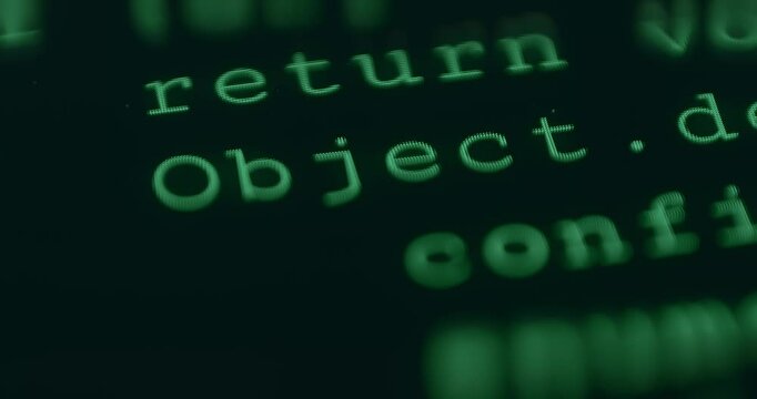 Green hacker code, cyber attack concept, macro view